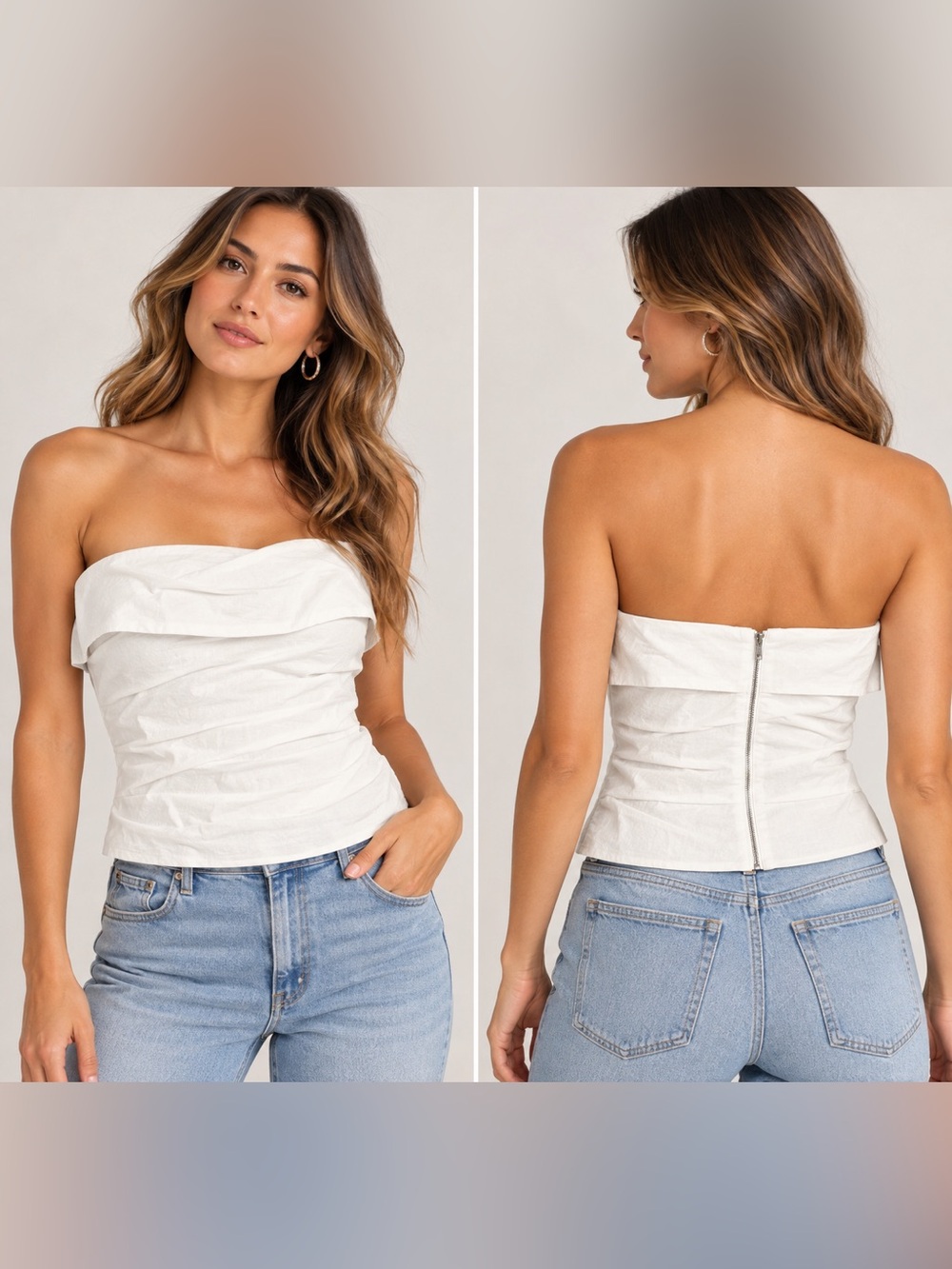 Halogen White Strapless Foldover Top Size 14 NWT Cotton Bustier